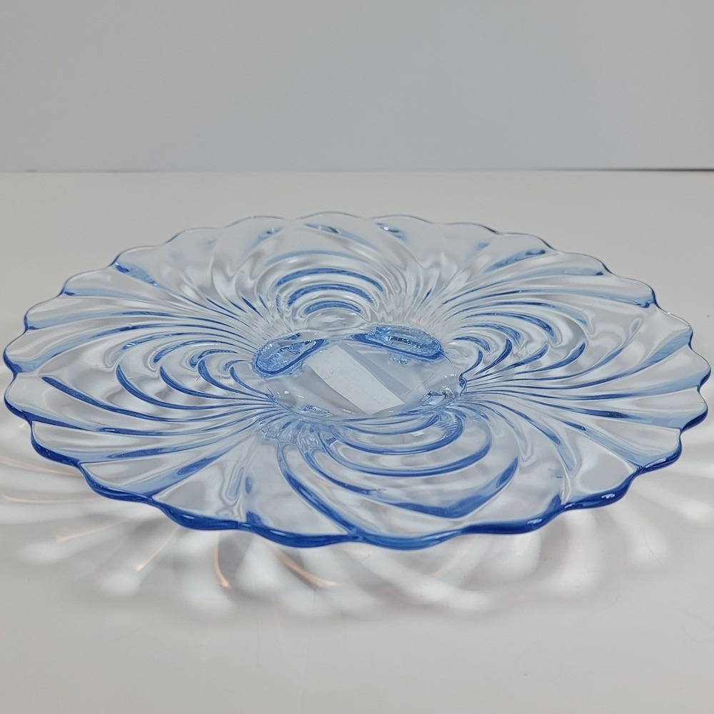 Vintage Cambridge Caprice Moonlight Blue 4-Toed Torte Plate 11.5" Stem 300 Swirl